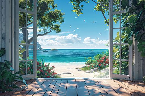 kijk uit het raam met zicht op een prachtig landschap