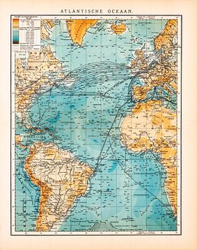 Océan Atlantique. Carte d'époque vers 1900 sur Studio Wunderkammer