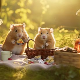 Speelse hamsters en hun picknickfestijn #4 van Ralf van de Sand