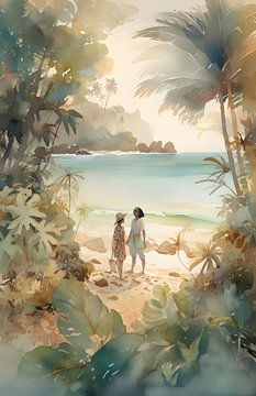 Couple amoureux sur la plage sur Artsy