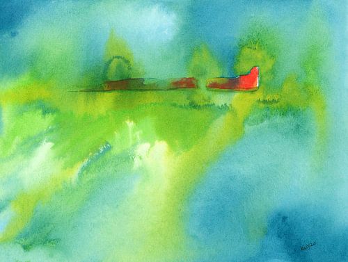 Grange rouge peinture abstraite de paysage