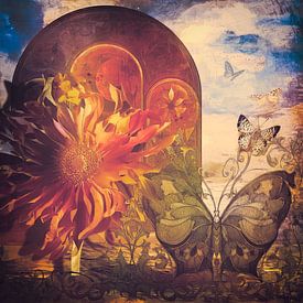 Les papillons et les gerberas dans le style Art nouveau sur Helga Blanke