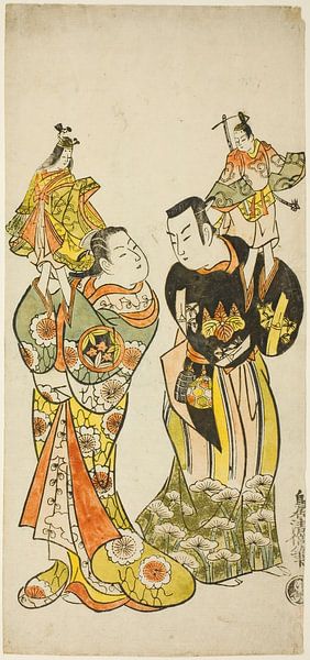 Torii Kiyomasu II - De acteurs Yamashita Kinsaku I en Hayakawa... van Peter Balan