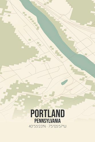 Vintage landkaart van Portland (Pennsylvania), USA.