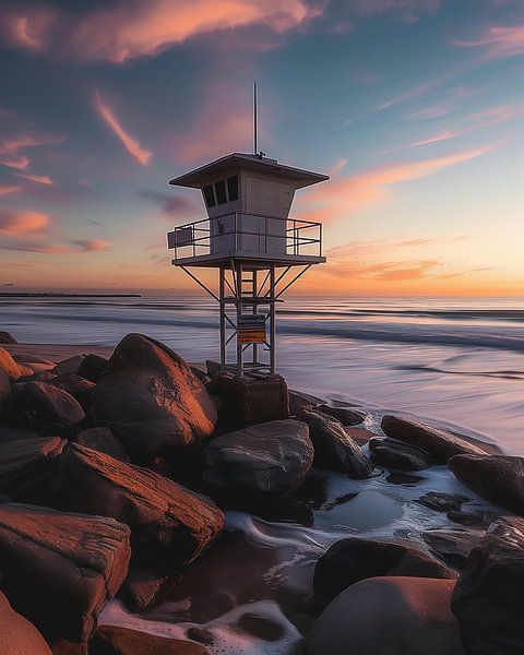 Romantisch avondlicht aan de kust van fernlichtsicht