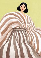 TW living - woman - dress with stripes yellow green beige