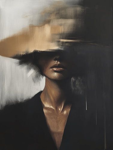 Modern en abstract portret met gouden accent