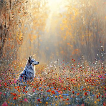 Ochtendgloren – De Hond in het Bloemenveld van Karina Brouwer