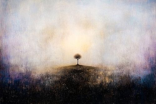 Eenzame boom in minimalistisch landschap