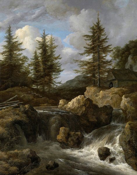 Une cascade dans un paysage rocheux, Jacob van Ruisdael par Des maîtres magistraux