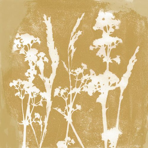 Natuur dromen. Botanische illustratie in retrostijl in okergeel (gezien bij vtwonen) van Dina Dankers