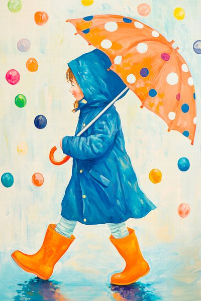 Kind mit Regenschirm – Bunte Farbenvielfalt von Poster Art Shop