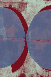 Abstract shapes in blue and wine red on white. Modern contemporary art. by Dina Dankers