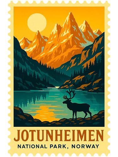 Vintage stamp Jotunheimen National Park Norway