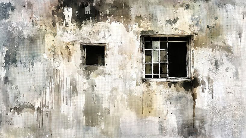 Verfallene Wand mit zerbrochenen Fenstern von Frank Heinz