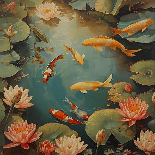 Lotus garden and koi serenity by BloomsArt