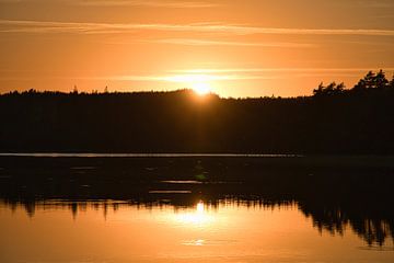 Zonsondergang bij het meer in Zweden van Martin Köbsch