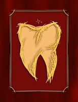 Golden tooth artwork, old-fashioned style. Dental practice decoration. Dentist.