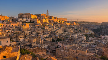 Zonsopkomst boven Matera, Italië