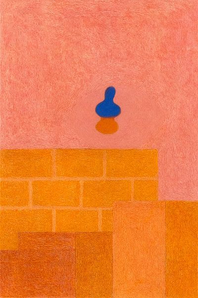 Blau-orangefarbene abstrakte Figur auf Rosa von Kleurenrijk