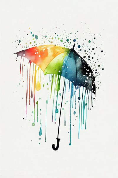 Rainbow Umbrella Painting by Preet Lambon