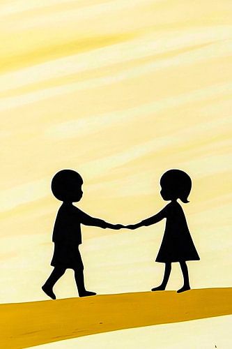 Silhouet kinderen die handen vasthouden