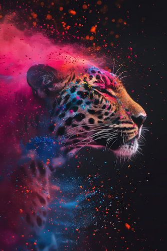 Kosmische Panther - Een Levendige Kleurenexplosie van Eva Lee