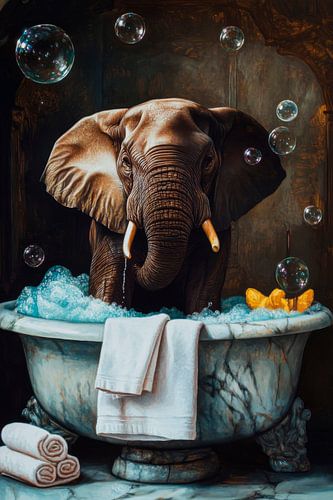 Elefant im Bad mit Seifenblasen von Poster Art Shop