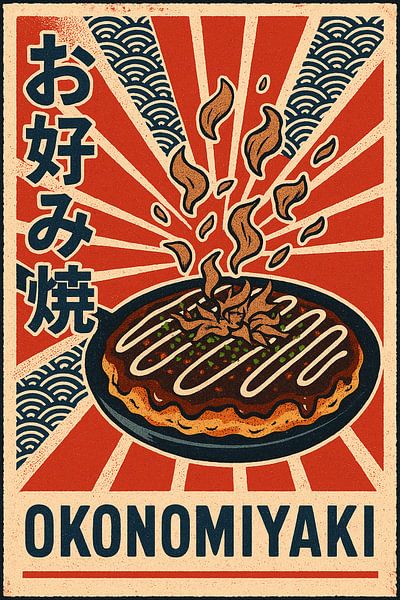 Retro Okonomiyaki Poster - Vintage japanische Pfannkuchen Wanddekoration von Travel Shop
