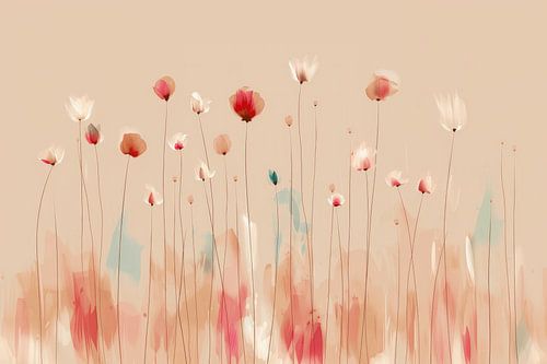 Feld mit Mohnblumen in Pastellfarben