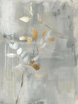 Botanisch abstract met een vleugje goud in Japandi stijl van Japandi Art Studio