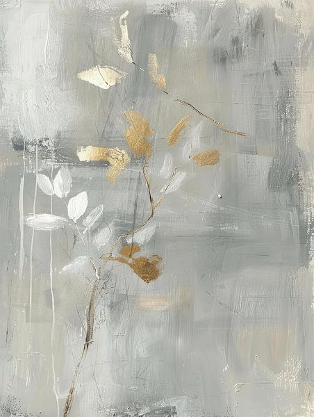 Botanical abstract with a touch of gold in Japandi style by Japandi Art Studio