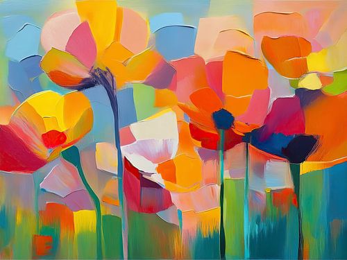 Colourful abstract flower field in modern painting style