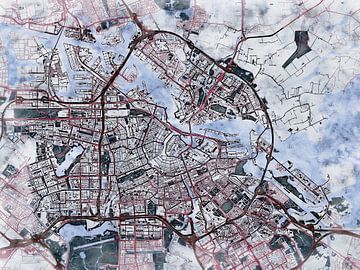 Kaart van Amsterdam in de stijl 'White Winter' van Maporia