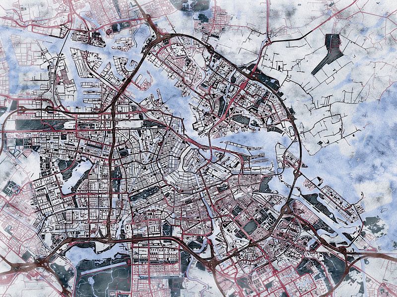 Map of Amsterdam with the style 'White Winter' by Maporia
