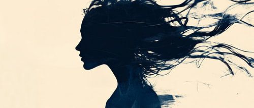 Silhouet van een vrouw met wapperend haar