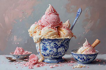 A delectable ice cream scoop in delft blue bowl . by J.a Dijkstra