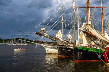 Zeilschepen op de Warnow tijdens de Hanse Sail in Rostock van Rico Ködder