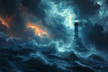 Dramatischer Leuchtturm im tobenden Sturm bei Nacht von Felix Brönnimann