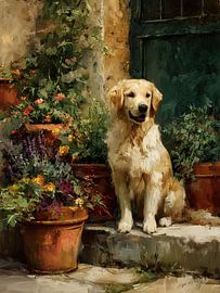 Un golden retriever devant la porte du jardin sur Erika Kaisersot