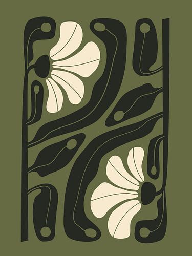 Modern Botanical Dark Green Line Art