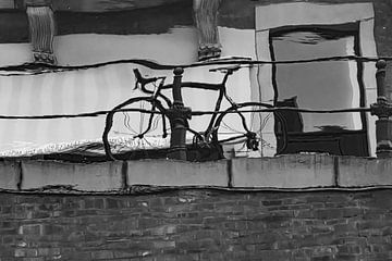 Spiegelung eines Fahrrads von Jan Van Bizar