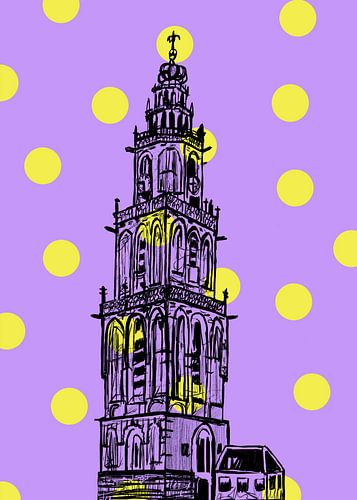 Martinitoren Groningen paars met gele stippen