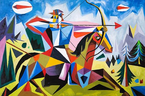 Kubistisch paard met ruiter