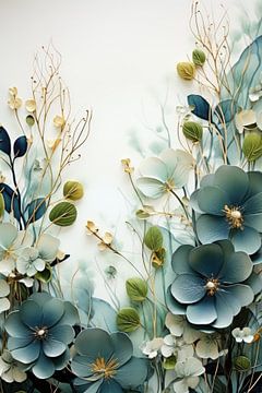 Botanische illustratie van groene bloemen van Digitale Schilderijen