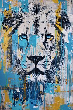 Peinture pop art d'un lion aux couleurs vives