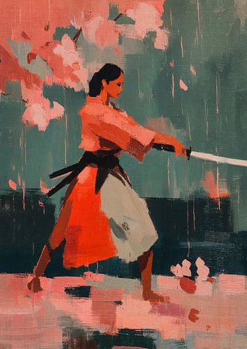 Dynamische samurai dame met zwaard