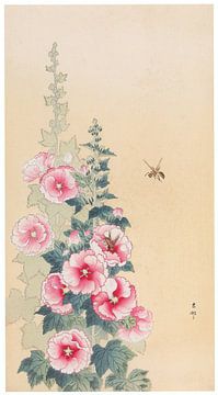 Ohara Koson - Bij en stokroos (bewerkt) van Peter Balan