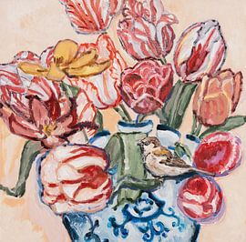 Tulpenmanie mit Spatz von Tanja Koelemij