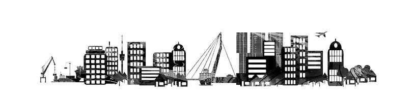Rotterdam skyline stylized in black and white by Anouschka Hendriks